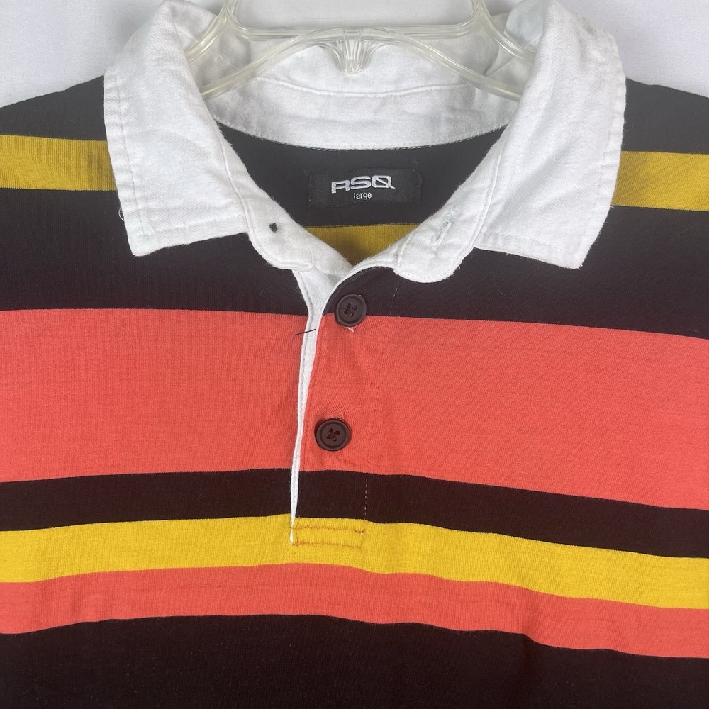 RSQ Men's Color Block Rugby Shirt Size large ‎ Long Sleeve Black, Yellow, Red